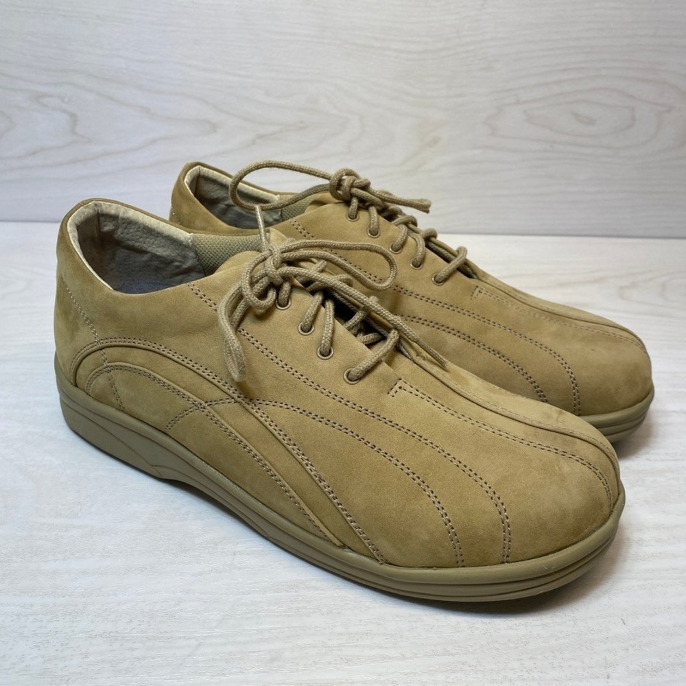 Apex Womens 9 Wide Walking Shoes Y790W Casual Tan Leather Comfort Sneakers